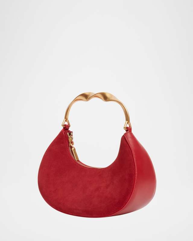 Nixi Suede Twist Top-Handle Bag